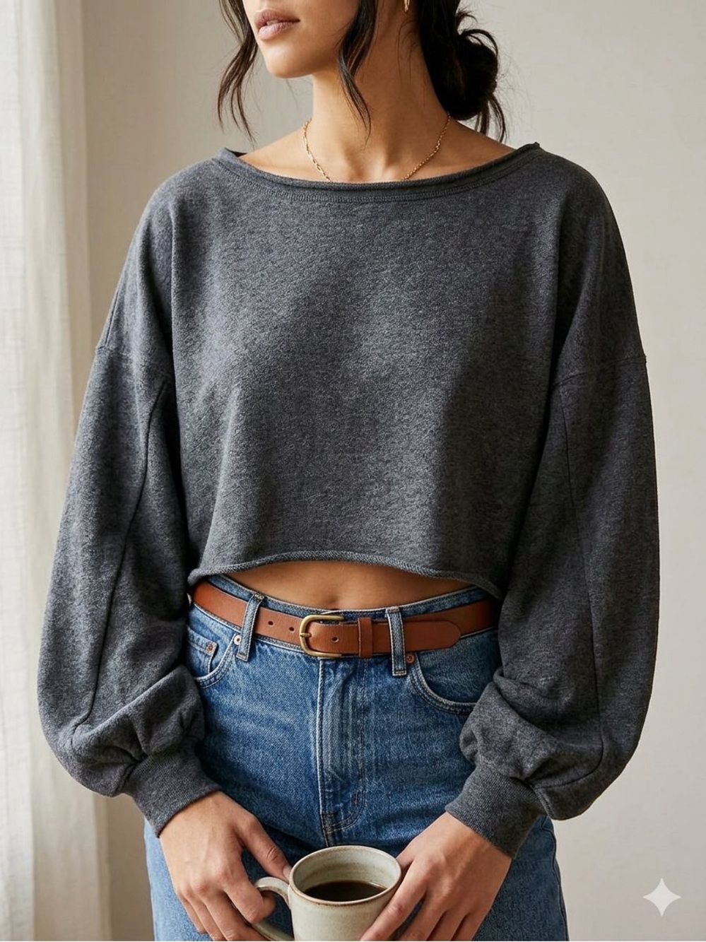 FP Movement Free People The Way You Move Cropped Sweatshirt Charcoal Grey M
